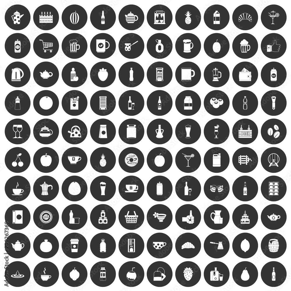 100 beverage icons set black circle 100 beverage icons set black circle