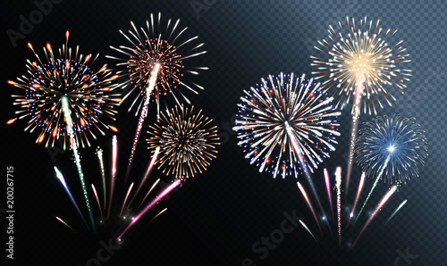 Photo Set of isolated vector fireworks