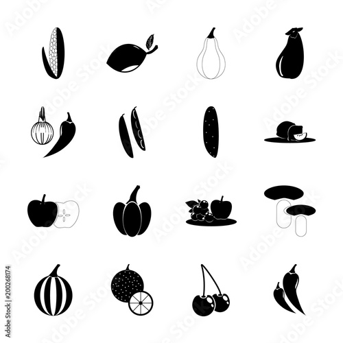 Fruits And Vegetables with jelly apple, cherry and bulb onion