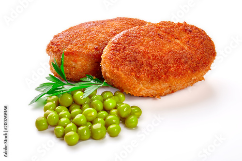 Fried breaded cutlet isolated on white background