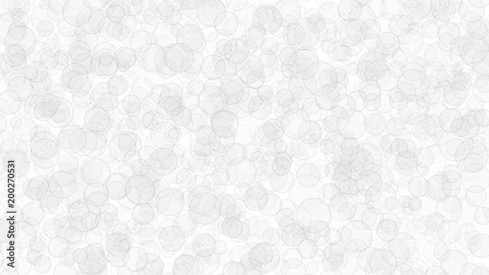 Abstract light background of translucent circles with outlines. Backdrop with randomly distributed geometric shapes in white colors.