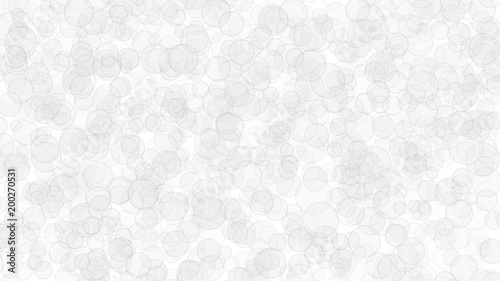 Abstract light background of translucent circles with outlines. Backdrop with randomly distributed geometric shapes in white colors.