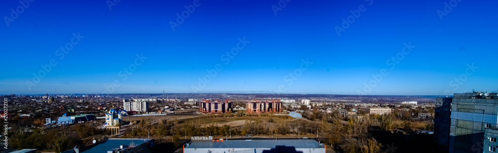 Ukraine, Lugansk - 14 July 2012: Panoramic view of the city of Lugansk from the roof of the house