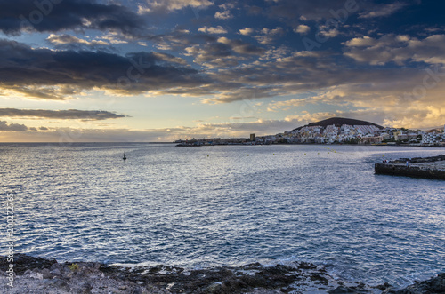 City of Los Cristianos, Tenerife druing a sunset, 2018