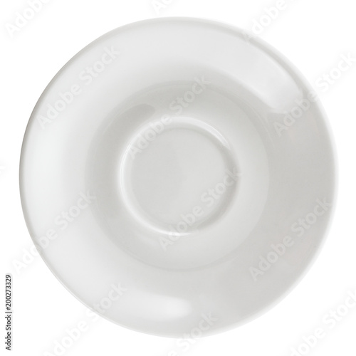 Empty round white plate isolated on white.