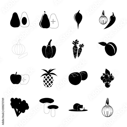 Fruits And Vegetables with pumpkin, celery cabbage and foodstuff