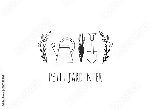 Simple and stylish modern logo and illustration, gardening vector hand drawn element
