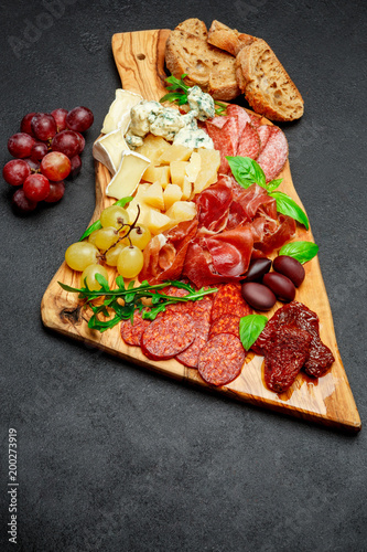 Cold meat cheese plate with salami sausage, prosciutto and cheese