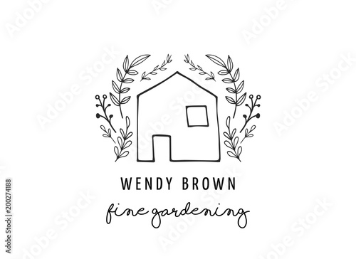 Simple and stylish modern logo and illustration, house vector hand drawn element