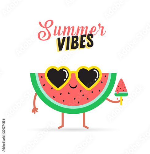 Sweet summer - cute watermelon character vector illustrations photo