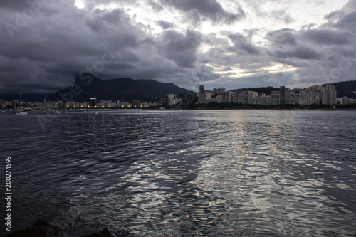 View of Guanabara bay in Rio de Janeiro state, with buildings and clouds in hill called two brothers Brazil 2018 © rafaelcampezato