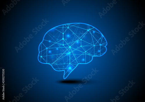Brain with blue connection lines. technology concept
