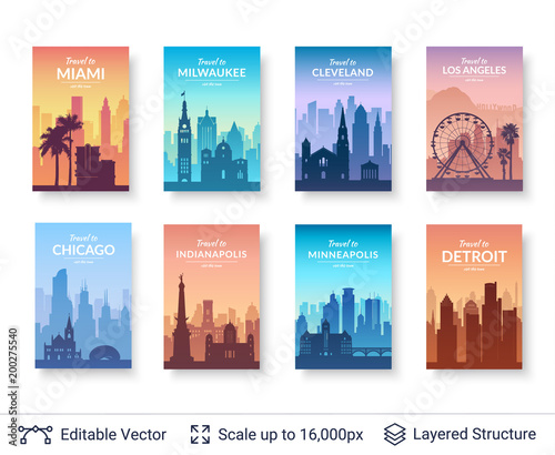Collection of famous city scapes.