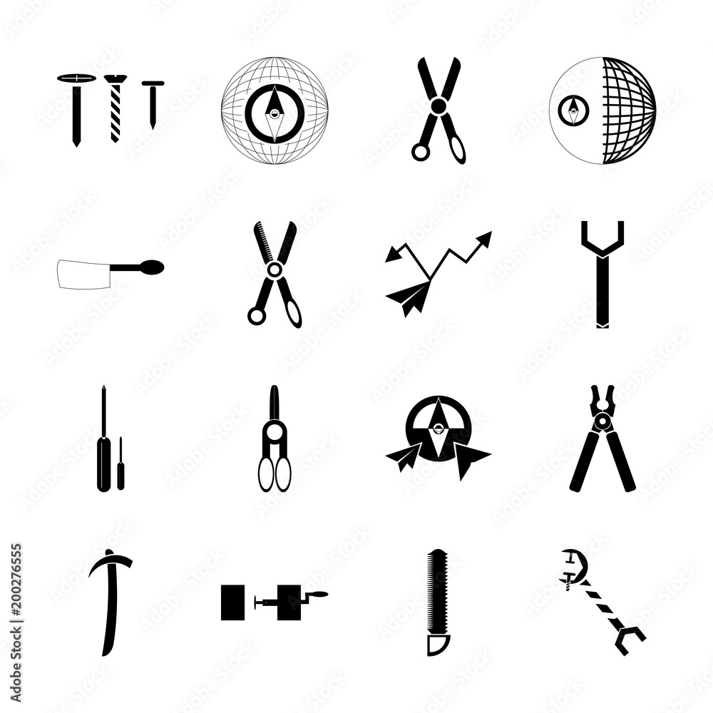 icon Instruments And Tools with hair, plumber, constructor tool, instruments and scissors icon Instruments And Tools with hair, plumber, constructor tool, instruments and scissors