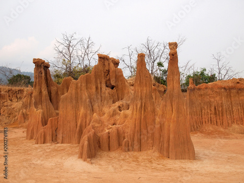 Lalu Park in Sakaeo province, Thailand, due to soil erosion has produced stranges shapes photo