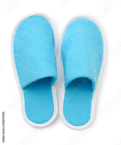 Top view of blue soft slippers