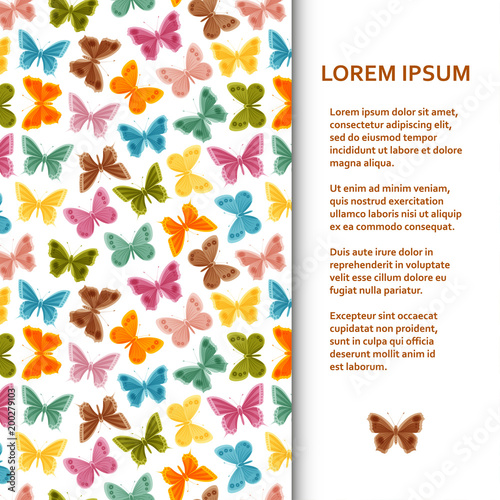 Flat poster or banner template with butterflies. Vector illustration.