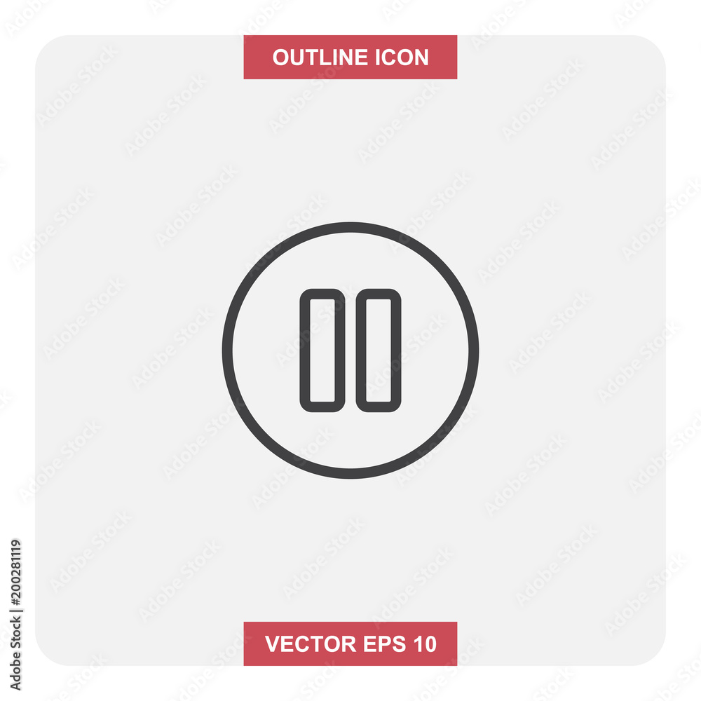 Vector design of outline icon, Pause button thin lines stroke symbol for web or mobile element. Vector design of outline icon, Pause button thin lines stroke symbol for web or mobile element.