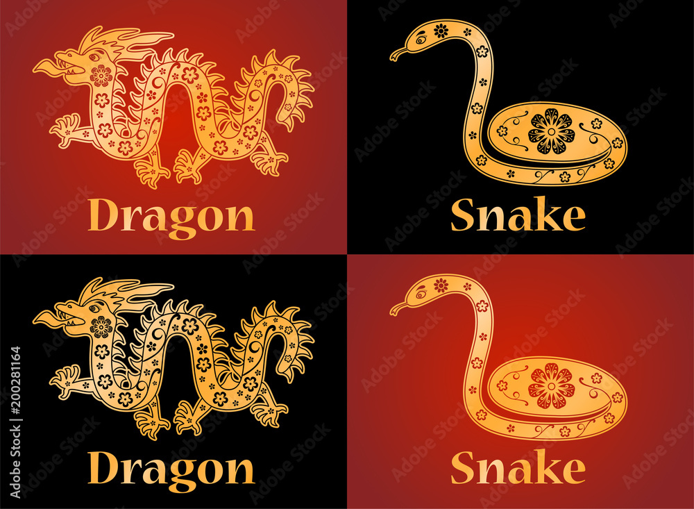 Dragon, snake. Symbols of the Chinese horoscope 2025, 2025 years