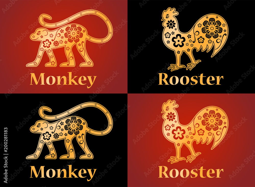 Monkey rooster symbols of the Chinese horoscope 2028 2029 years