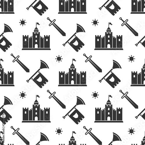 Swords, medieval castle seamless pattern design photo