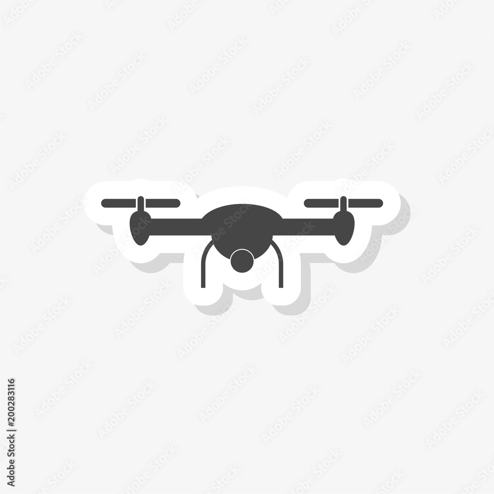 Quadcopter and flying drone sticker, simple vector icon Quadcopter and flying drone sticker, simple vector icon