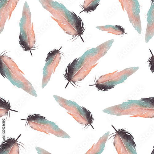 seamless waterecolor feather pattern photo