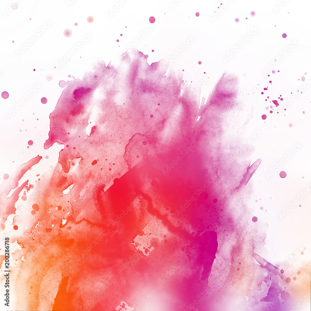 Vivid ombre red and yellow colorful splash. Abstract hand drawn watercolor background.