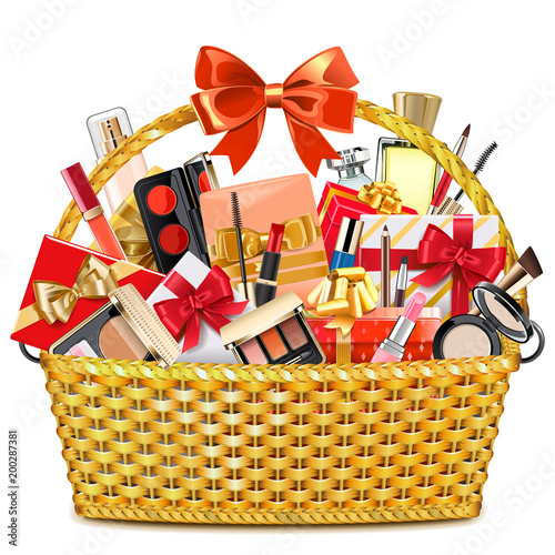 Vector Gift Basket with Makeup Cosmetics
