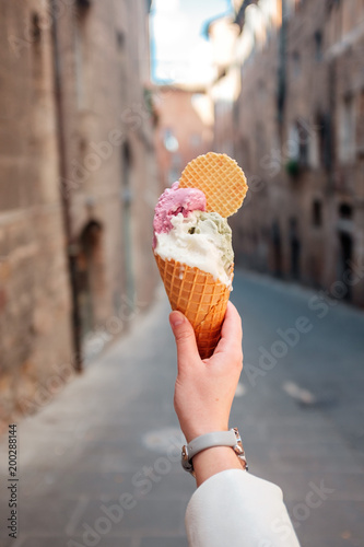 Italian street ice cream with cookies