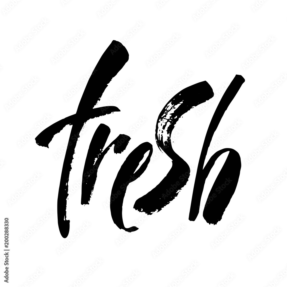 Fresh. Modern brush calligraphy. Isolated on white background. Design for logo, stamp, badge, label. Fresh. Modern brush calligraphy. Isolated on white background. Design for logo, stamp, badge, label.