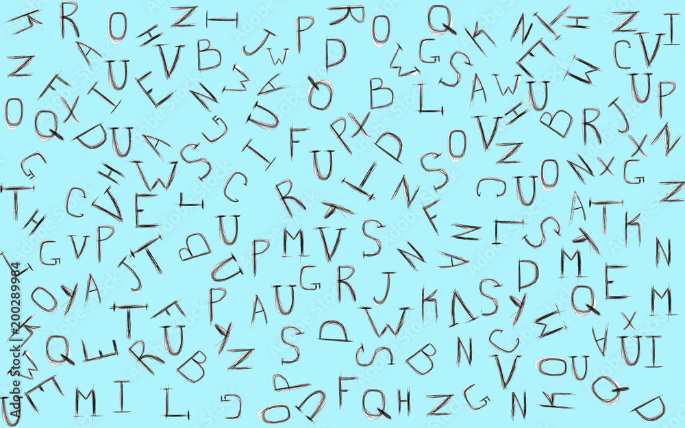 English alphabet arranged in a chaotic manner