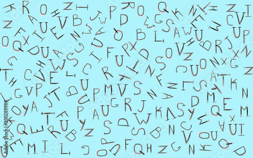 English alphabet arranged in a chaotic manner