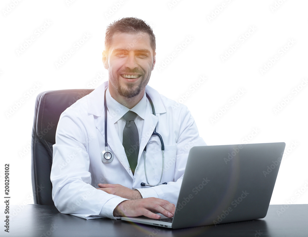 closeup .Dr. therapist sitting at the desktop. closeup .Dr. therapist sitting at the desktop.