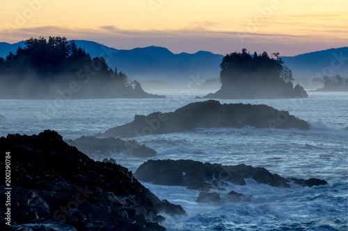 Valokuva Pre-dawn light, rocky silhouettes and ocean near Ucluelet, Canada