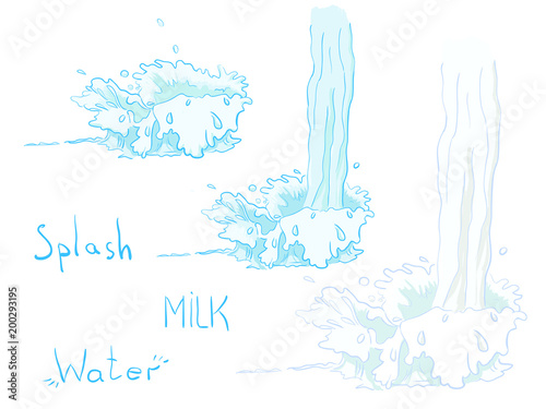 Vector set splashes water and milk flow photo