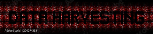 Data Harvesting text on red hex background illustration © Stephen Finn
