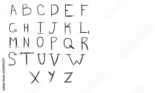 English alphabet sequentially made with pencil on white background