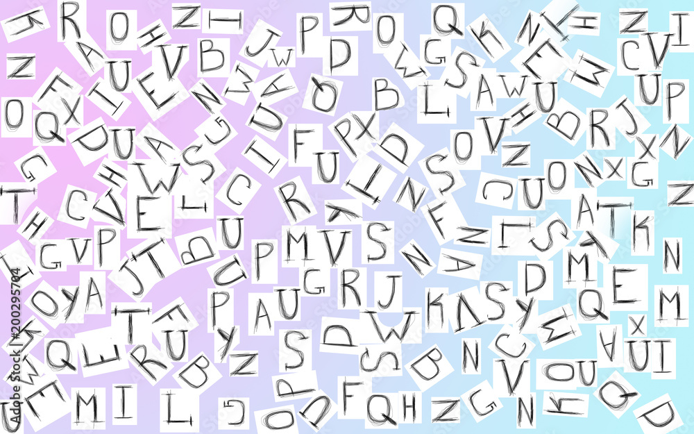 English alphabet in a mess on bright background