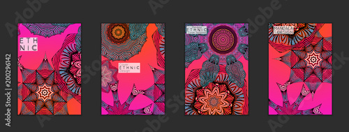 Ethnic banners template with floral Mandala ornament.