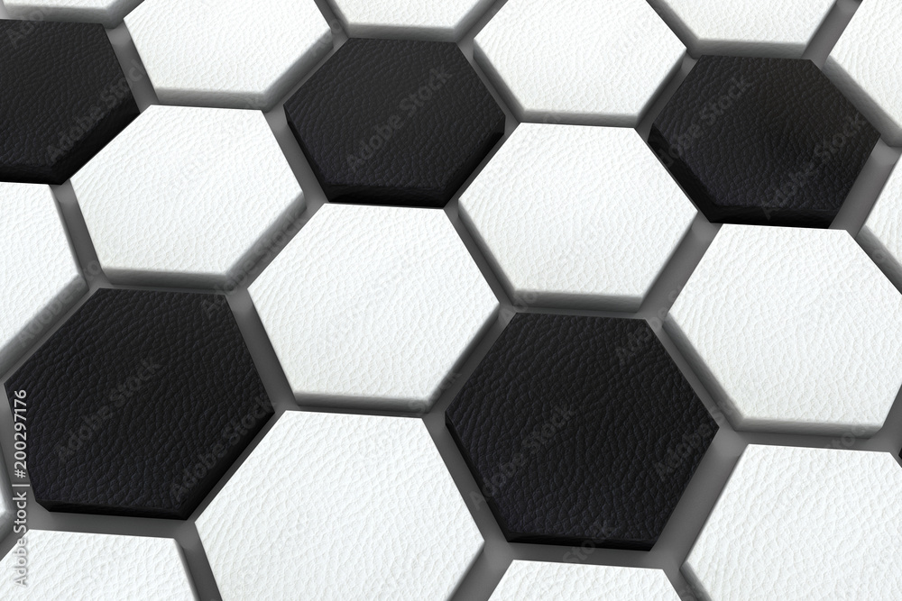Soccer ball hexagon background. black and white football pattern. 3d Rendering Soccer ball hexagon background. black and white football pattern. 3d Rendering