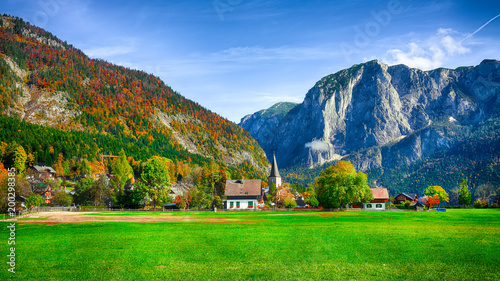 Sunny morning on the village Altaussee Alps Austria Europe