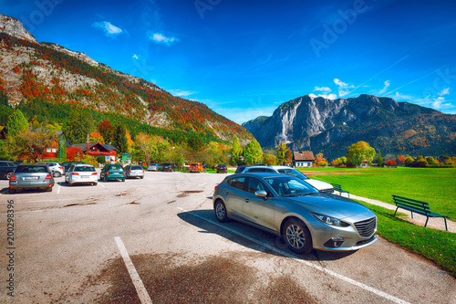 Picturesque scene at parking  in Altausseer viilage. © pilat666