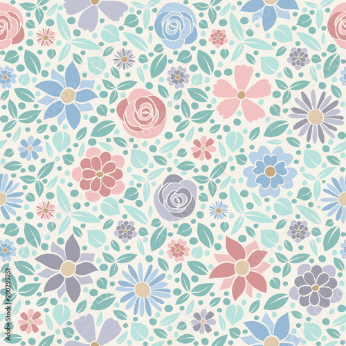 Retro background with hand drawn flowers. Mother's Day, Woman's Day and Valentine's Day. Vector..