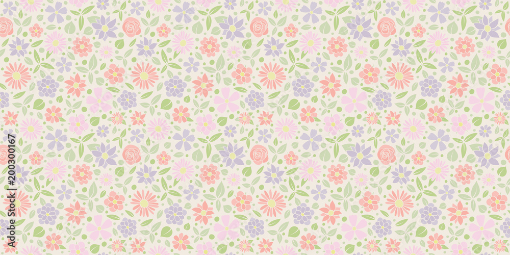 Seamless floral pattern - wrapping paper with cute hand drawn flowers. Vector..