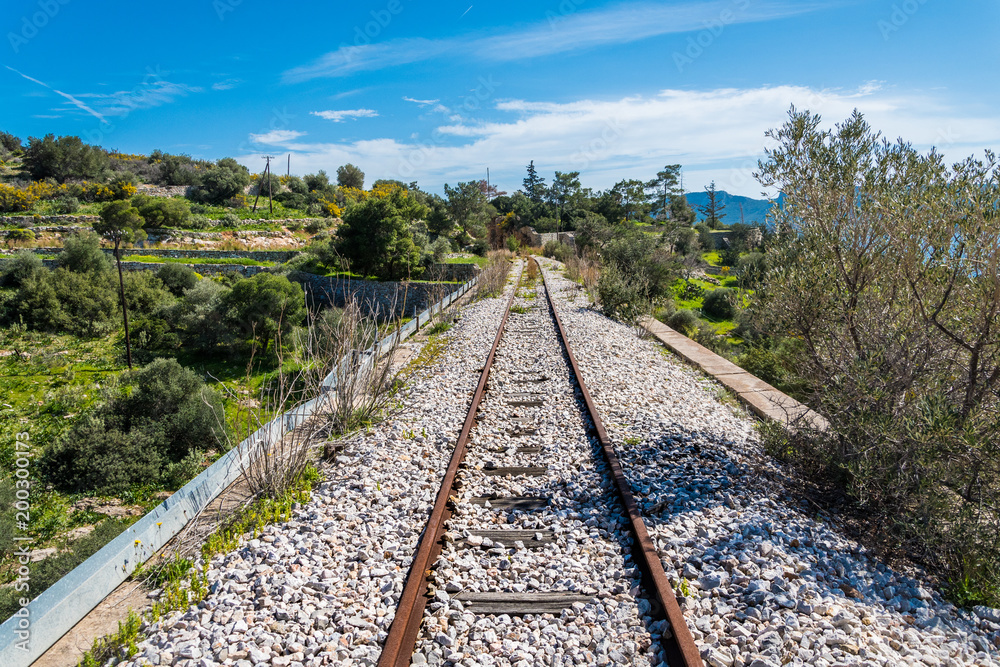 An old railway track at Eleusina in Attica Greece An old railway track at Eleusina in Attica Greece