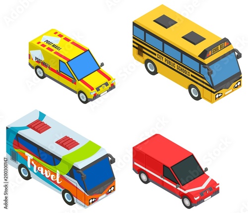 set isometric cars and buses stock vector image