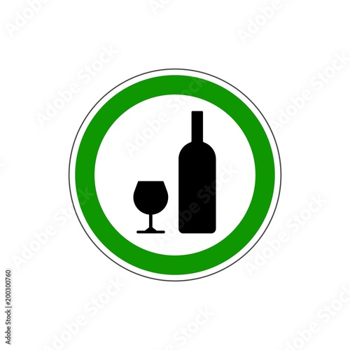 STOP! Yes! Alcohol sign. VECTOR. The icon with a green contour on a white background. For any use. Illustration.