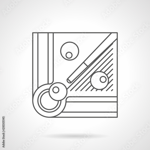 Billiard balls and cue flat line vector icon