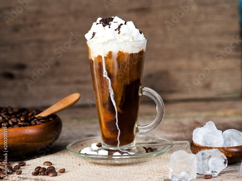  Iced coffee with ice cream, whipped cream and  marshmallows